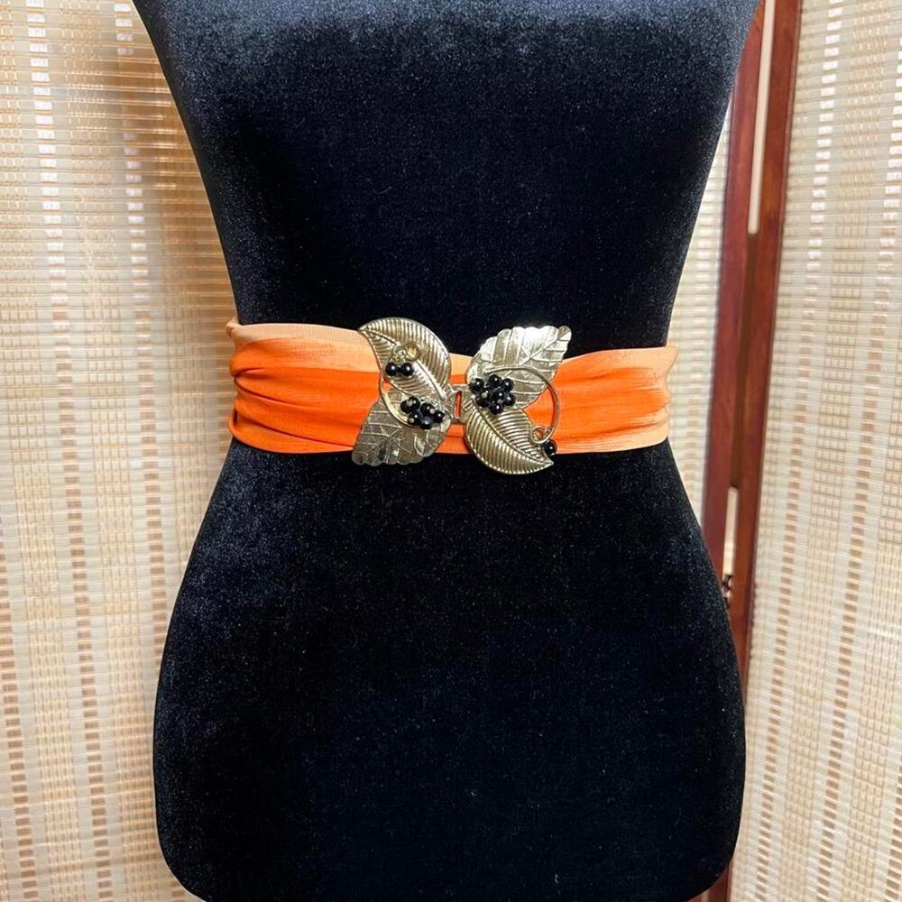 Vintage Gold Leaf Convertible Belt Buckle Scarf Clasp Statement Accessory